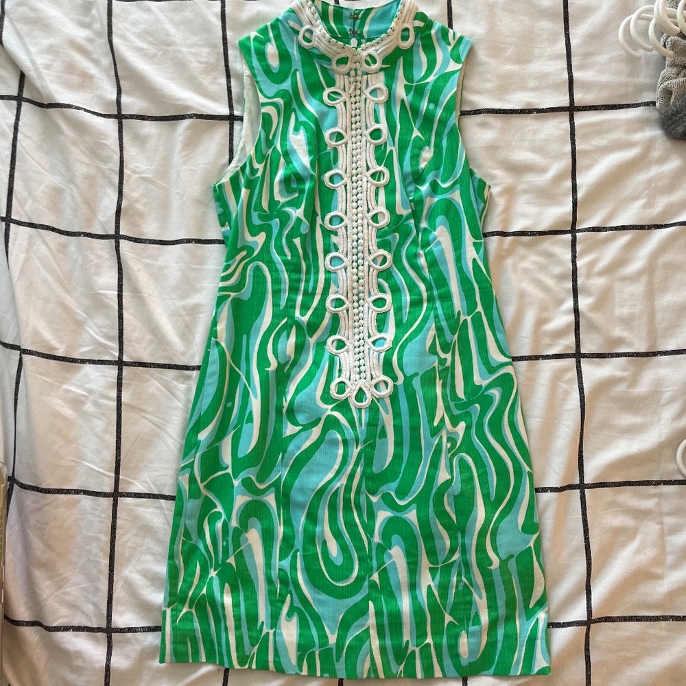Lily Pulitzer Women’s Alexa Stretch Blue and Green Shift Dress Size 0